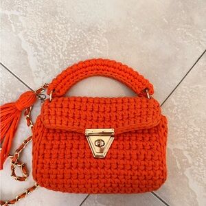 Handcrafted Orange Crochet Bag Gold Hardware